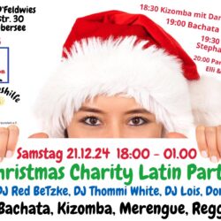 Flyer der Dance Chiemsee Connection: Christmas Charity Latin Party am 21.12.2024, 18:00 bis 1:00 Uhr im Wirtshaus D'Feldwies, Übersee