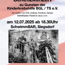 Plakat Austropop-Benefizkonzert - zugunsten der Kinderkrebshilfe, Info wie auf der Website angegeben, Foto von den beiden Musikern "Lautstaad"